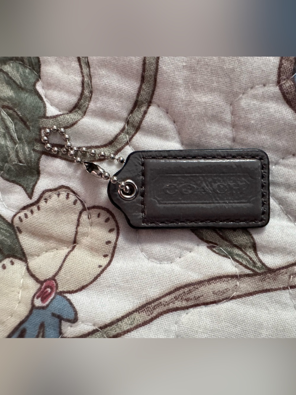 Small Coach Leather Logo Tag Keychain